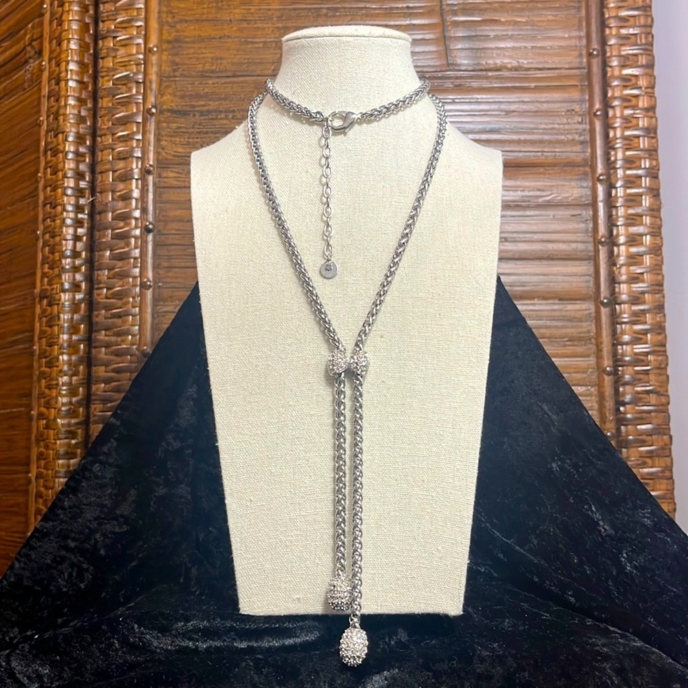 Talbots Vintage Bow Tie with Pendant Dangles Silver Tone Chain Link Necklace